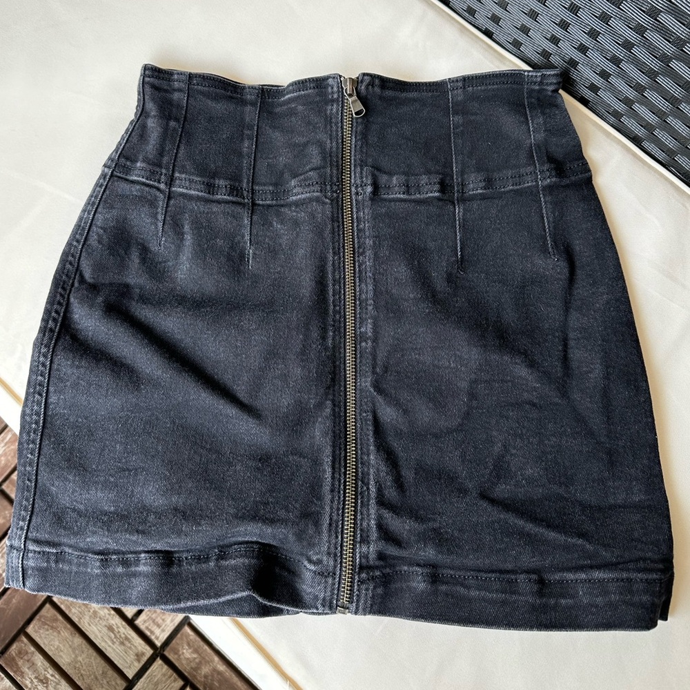 Free People Zip-Up Denim Mini Skirt